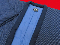 本場久留米の高級綿入り袢纏 大判サイズ・3L 細縞・紺